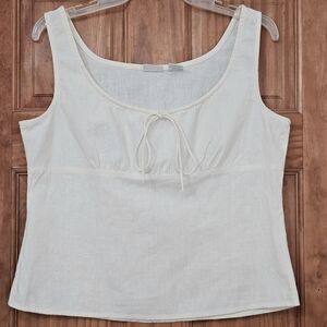 Lee Y2K Light Yellow Roundneck Sleeveless Women's Top With Front Tie, Size L